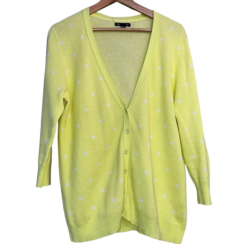 Gap Polka Dot Women's Cardigan Sweater Size L Yellow Button Up Long Sleeve
